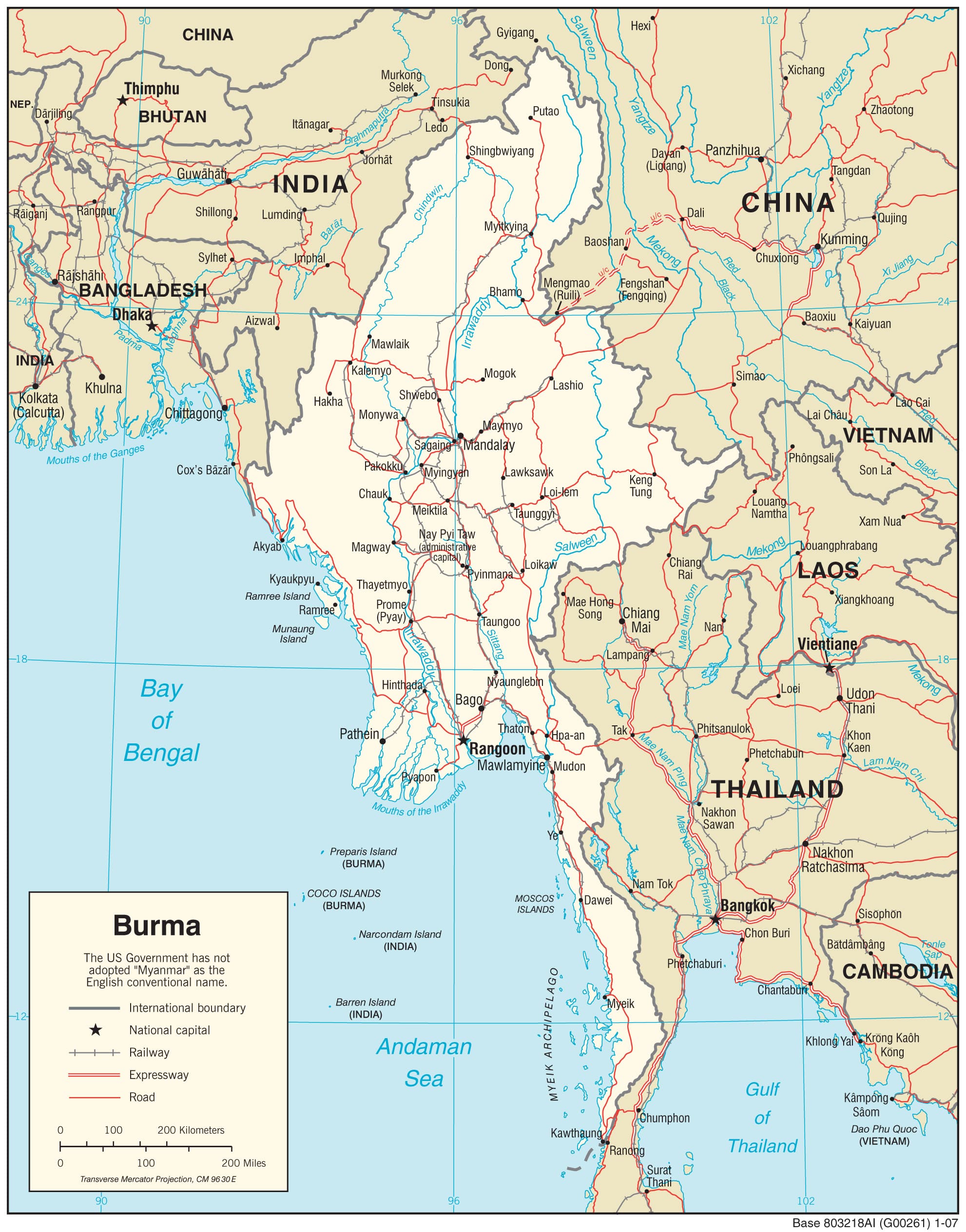 Strassenkarte von Myanmar